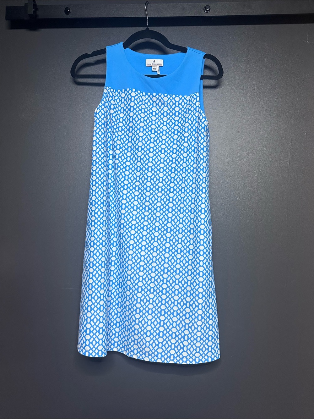 NWOT Jude Connally Molly Shift Dress Geometric Brocade Blue XS